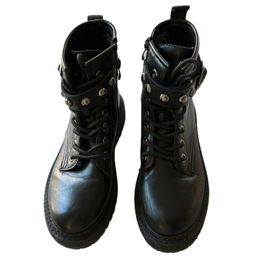 Corali black combat boots with stud detailing by Cushionaire size 7